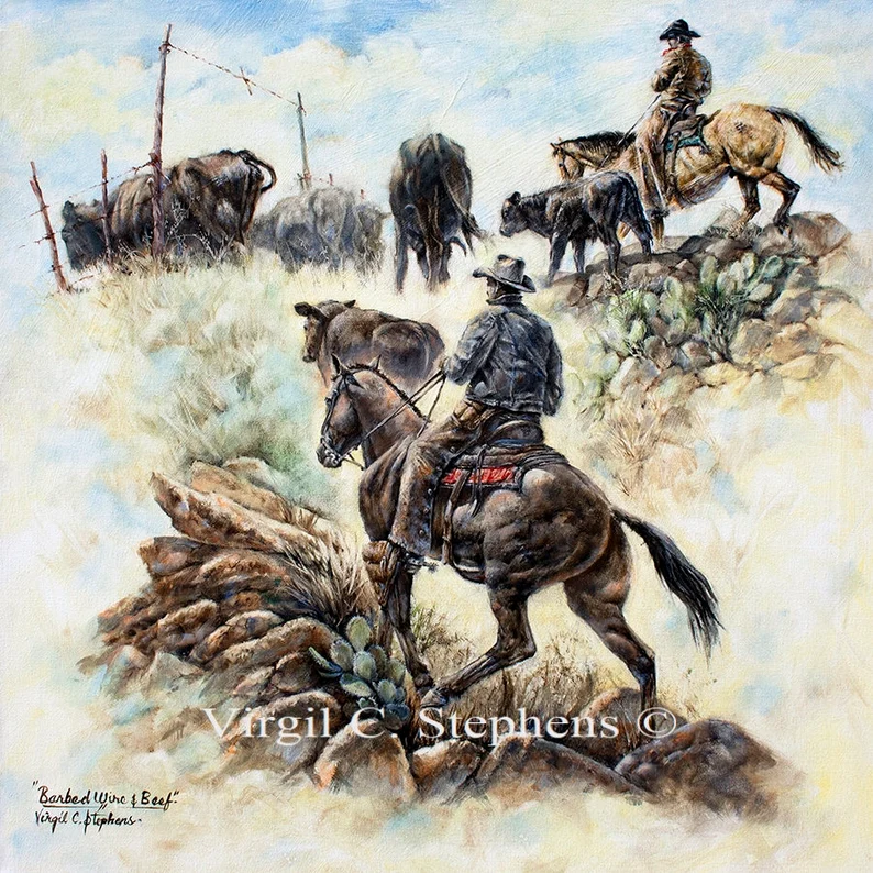 Barbed Wire and Beef western cowboy artwork